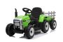Trattore elettrico WORKERS con rimorchio, verde, trazione posteriore, Batteria al litio, ruote in Plastica, ampio sedile in Plastica, telecomando 2.4 GHz, lettore MP3 con ingresso USB, luci LED