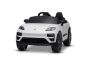 Auto elettrica per bambini Porsche Macan 12V con licenza, a trazione posteriore (posto singolo), bianca, batteria al litio, sedile largo, assi con sospensioni, telecomando 2,4 GHz, lettore MP3 con ingresso USB/AUX, luci LED