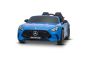 Auto elettrica per bambini Mercedes GT63 AMG 24V con trazione 4x4, blu, due posti, sedile del conducente regolabile, ruote morbide in EVA, telecomando 2,4 GHz, USB/Bluetooth, motori 200W, sospensioni, batteria al litio, luci LED, licenza ORIGINALE