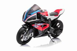 Moto elettrica BMW HP4 RACE 12V, con licenza, rossa, batteria 12V, ruote morbide EVA, motori 2 x 35W, sospensioni, telaio in metallo, forcella in metallo, ruote ausiliarie