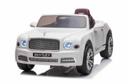 Auto elettrica Bentley Mulsanne 12V, bianca, Sedile in similpelle, Telecomando 2.4 GHz, Ruote Eva, Ingresso USB/Aux, Sospensione, Batteria 12V/7Ah, Luci LED, Ruote Soft EVA, Motore 2 X 35W, Patente ORIGINALE
