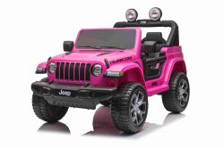 Auto elettrica per bambini Wrangler JEEP, Rosa, Sedile doppio in similpelle, radio con ingresso Bluetooth e USB, unità 4x4, Batteria al litio, ruote EVA, assi di sospensione, telecomando da 2,4 GHz, con licenza