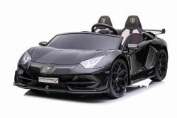 Auto elettrica 24V Lamborghini Aventador per due utenti, vernice nera, lettore MP4, Seduta in similpelle, porte ad apertura verticale, motore 2 x 45W, batteria 24V, RC da 2,4 Ghz, ruote in EVA morbide, sospensioni, avvio graduale,