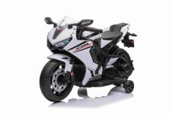 Moto elettrica HONDA CBR 1000RR, con licenza, batteria 12V, sedile in similpelle, ruote in plastica, motore 30W, luci a LED, telaio massiccio, ruote ausiliarie, bianco