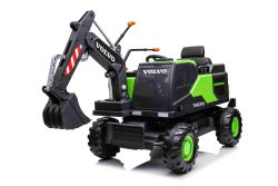 Volvo Excavator 12V Auto elettrica per bambini con tasca anteriore per pala, sedile singolo, verde, sedile in morbida similpelle, lettore MP3 con ingresso USB/TF/AUX, trazione posteriore, 2 motori da 35 W, ruote EVA, batteria 12V/14Ah, licenza