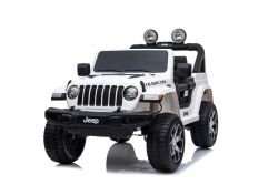 Auto elettrica per bambini Wrangler JEEP, Bianco, Sedile doppio in similpelle, radio con ingresso Bluetooth e USB, unità 4x4, Batteria al litio, ruote EVA, assi di sospensione, telecomando da 2,4 GHz, con licenza