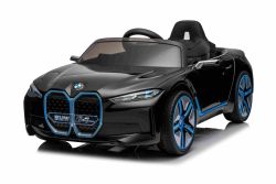 Auto elettrica BMW i4, nera, telecomando 2,4 GHz, USB / AUX / Bluetooth, sospensione ruota posteriore, batteria 12V, luci LED, motore 2 X 25W, licenza ORIGINALE
