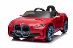 Auto elettrica BMW i4, rosso, telecomando 2,4 GHz, USB / AUX / Bluetooth, sospensione ruota posteriore, batteria 12V, luci LED, motore 2 X 25W, licenza ORIGINALE