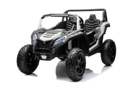 Macchinina elettrica per bambini 24V UTV XXL, bianca, due posti in pelle, dischi freno, motor da 24 V, luci a LED, ruote in gomma gonfiabili con sospensione posteriore, lettore MP3 con USB e Bluetooth, volante regolabile