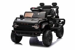 Auto elettrica a pedali Ford Bronco con trazione posteriore, con licenza (a sedile singolo), nero, batteria al litio, alta altezza da terra, sedile largo, sospensione dell'assale posteriore, telecomando 2.4 GHz, lettore MP3 con ingresso USB, luci LED.