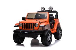 Auto elettrica per bambini Wrangler JEEP, Arancione, Sedile doppio in similpelle, radio con ingresso Bluetooth e USB, unità 4x4, Batteria al litio, ruote EVA, assi di sospensione, telecomando da 2,4 GHz, con licenza