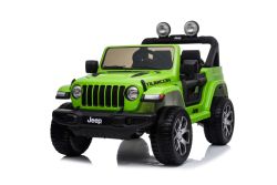 Auto elettrica per bambini Wrangler JEEP, Verde, Sedile doppio in similpelle, radio con ingresso Bluetooth e USB, unità 4x4, Batteria al litio, ruote EVA, assi di sospensione, telecomando da 2,4 GHz, con licenza