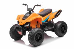 Quad elettrico per bambini licenza McLaren Racing MCL 12V 4X4, arancione, ruote in EVA morbide, TELECOMANDO, sedile in similpelle, sospensioni posteriori, motore 4 x 35 W, luci LED, batteria 12V10Ah