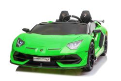 Lamborghini Aventador Macchina Elettrica per Bambini 12V per due utenti, Verde, Porte ad apertura verticale, Motore 2 x 12V, Batteria 12V, Telecomando 2.4 Ghz, Ruote Soft EVA, Sospensioni, Avvio graduale, Lettore MP3 con USB, Licenza originale