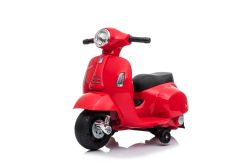 Scooter elettrico per bambini Vespa GTS, rosso, con ruote ausiliarie, omologato, batteria 6V, sedile in pelle, motore 30W