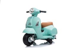 Scooter elettrico per bambini Vespa GTS, verde acqua, con ruote ausiliarie, licenza, Batteria al litio, sedile in pelle, motore da 30 W