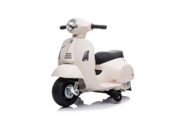 Scooter elettrico per bambini Vespa GTS, bianco, con ruote ausiliarie, omologato, Batteria al litio, sedile in pelle, motore 30W