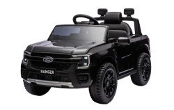 Macchina elettrica per bambini FORD Ranger 12V, nero, sedile in pelle, telecomando 2,4 GHz, ingresso Bluetooth/USB, sospensione, batteria 12V, ruote in plastica, 2 motori da 30 W, licenza ORIGINALE