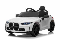 Auto elettrica per bambini BMW M4, bianca, telecomando da 2,4 GHz, ingresso USB/Aux, sospensioni, batteria da 12 V, luci a LED, 2 X motore, licenza ORIGINALE