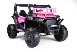 Auto elettrica per bambini UTV 24V, Rosa, biposto in similpelle, Telecomando 2.4Ghz, Motori 2 X 200 W, Freno elettrico, Luci LED, Ruote in EVA morbide con sospensioni, Lettore MP3 con USB / AUX