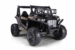 Auto elettrica per bambini UTV 24V, Nero, biposto in similpelle, Telecomando 2.4Ghz, Motori 2 X 200 W, Freno elettrico, Luci LED, Ruote in EVA morbide con sospensioni, Lettore MP3 con USB / AUX