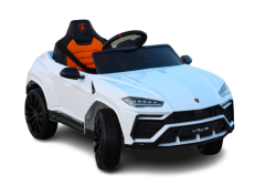 Corsa elettrica su auto Lamborghini URUS, bianco, con licenza originale, alimentazione a batteria, sportelli ad apertura verticale, 2x motore, batteria da 12 V, telecomando da 2,4 Ghz, ruote in EVA morbide, sospensione, avvio regolare