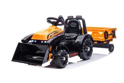Trattore elettrico FARMER con siviera e rimorchio, arancione, trazione posteriore, batteria 6V, ruote in plastica, sedile largo, motore 20W, monoposto, comandi al volante, luci LED