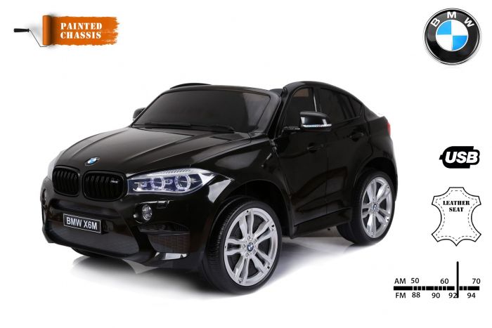 Bmw X6 M Macchina Elettrica Per Bambini Nero Dipinto Due Posti In Pelle Con Licenza Originale Alimentato A Batteria Sportelli Apribili Freno Elettrico 2x Motore Batteria 12v10ah Telecomando 2 4 Ghz Ruote Soft