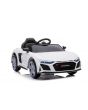 Audi R8 Spyder Macchina Elettrica per Bambini Nuovo tipo, bianco, originale licenza, alimentato a batteria, porte apribili, sedile in plastica, 2x motore da 25 W, batteria da 12 V, telecomando da 2,4 Ghz, avvio regolare, lettore MP3