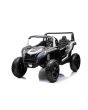 Macchinina elettrica per bambini 24V UTV XXL, bianca, due posti in pelle, dischi freno, motor da 24 V, luci a LED, ruote in gomma gonfiabili con sospensione posteriore, lettore MP3 con USB e Bluetooth, volante regolabile