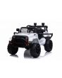 Auto elettrica OFFROAD con trazione posteriore, bianca, batteria 12V, telaio alto, sedile largo, assi sospesi, telecomando 2,4 GHz, lettore MP3 con ingresso USB, luci a LED