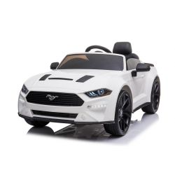 Auto elettrica da corsa Ford Mustang 24V, bianca, ruote Smooth Drift, 2 motori da 25000 giri / min, modalità Drift a 13 Km / h, batteria 24V, ruote EVA anteriori morbide, telecomando da 2,4 GHz, sedile in PU morbido, Licenza ORIGINALE
