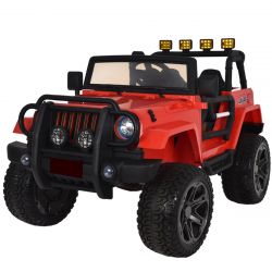Auto elettrica per bambini OFFROAD XXL 4x4, rossa, batteria 12V, telaio alto, doppio sedile in similpelle, ruote in Eva, asse sospeso, telecomando 2,4 GHz, lettore MP3 con ingresso USB/SD, luci LED