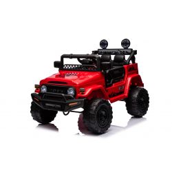 Auto elettrica TOYOTA FJ CRUISER con trazione posteriore, Rosso, batteria da 12 V, telaio alto, sedile largo, assale posteriore sospeso, luci a LED, telecomando da 2,4 GHz, lettore MP3 con ingresso USB/AUX, con licenza