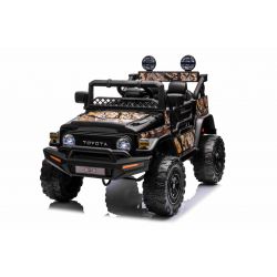 Auto elettrica TOYOTA FJ CRUISER con trazione posteriore, Nera, batteria da 12 V, telaio alto, sedile largo, assale posteriore sospeso, luci a LED, telecomando da 2,4 GHz, lettore MP3 con ingresso USB/AUX, con licenza