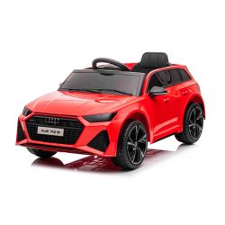 Auto elettrica Audi RS6, Rossa, Sedile in pelle, Sportelli apribili, Motore 2x 25W, Batteria 12 V, Telecomando 2,4 Ghz, Ruote EVA morbide, Luci LED, Avviamento graduale, Ammortizzatori, Licenza ORIGINALE