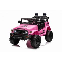 Auto elettrica TOYOTA FJ CRUISER con trazione posteriore, Rosa, batteria da 12 V, telaio alto, sedile largo, assale posteriore sospeso, luci a LED, telecomando da 2,4 GHz, lettore MP3 con ingresso USB/AUX, con licenza