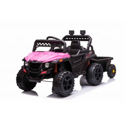 RSX SMALL con rimorchio, Rosa, Trazione posteriore, Batteria 12V, Sedile in plastica, Telecomando 2,4 GHz, Lettore MP3 con ingresso USB/Aux, Luci LED