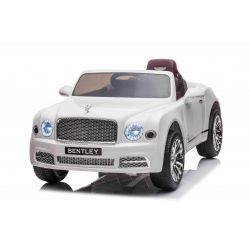 Auto elettrica Bentley Mulsanne 12V, bianca, Sedile in similpelle, Telecomando 2.4 GHz, Ruote Eva, Ingresso USB/Aux, Sospensione, Batteria 12V/7Ah, Luci LED, Ruote Soft EVA, Motore 2 X 35W, Patente ORIGINALE