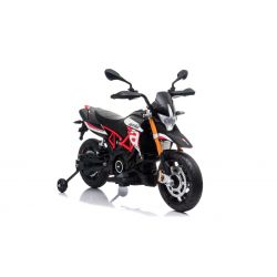 Moto elettrica APRILIA DORSODURO 900, con licenza, batteria 12V, ruote morbide EVA, 2 motori da 18W, sospensioni, telaio in metallo, forcella in metallo, ruote ausiliarie, rosso