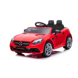 Auto elettrica Mercedes-Benz SLC 12V, rossa, Sedile in similpelle, Telecomando 2,4 GHz, Ingresso USB/AUX, Sospensione posteriore, Luci LED, Ruote Soft EVA, MOTORE 2 X 30W, Licenza ORIGINALE