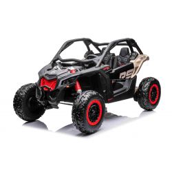 Auto elettrica Can-am Maverick, nera, biposto, sospensione anteriore e posteriore, telecomando da 2,4 Ghz, batteria portatile, motori 4 x 35 W, ruote EVA, sedile conducente regolabile, lettore MP3 con ingresso USB/SD, con licenza