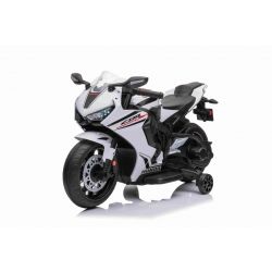 Moto elettrica HONDA CBR 1000RR, con licenza, batteria 12V, sedile in similpelle, ruote in plastica, motore 30W, luci a LED, telaio massiccio, ruote ausiliarie, bianco