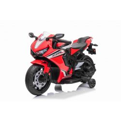 Moto elettrica HONDA CBR 1000RR, con licenza, batteria 12V, sedile in similpelle, ruote in plastica, motore 30W, luci a LED, telaio massiccio, ruote ausiliarie, rosso