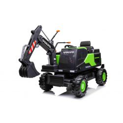 Volvo Excavator 12V Auto elettrica per bambini con tasca anteriore per pala, sedile singolo, verde, sedile in morbida similpelle, lettore MP3 con ingresso USB/TF/AUX, trazione posteriore, 2 motori da 35 W, ruote EVA, batteria 12V/14Ah, licenza