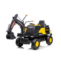 Volvo Excavator 12V Auto elettrica per bambini con bilanciere anteriore, sedile singolo, giallo, sedile in morbida similpelle, lettore MP3 con ingresso USB/TF/AUX, trazione posteriore, motore 2 x 35W, ruote EVA, batteria 12V/14Ah, con licenza