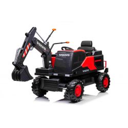 Volvo Excavator 12V Auto elettrica per bambini con bilanciere anteriore, sedile singolo, rosso, sedile in morbida similpelle, lettore MP3 con ingresso USB/TF/AUX, trazione posteriore, motore 2 x 35W, ruote EVA, batteria 12V/14Ah, con licenza