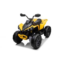 Quad elettrico Ride-on Can-am Renegade, giallo, monoposto, sospensioni anteriori e posteriori, luci a LED, batteria da 12 V, motori 2 x 35 W, ruote EVA morbide, lettore MP3 con ingresso USB/AUX, con licenza