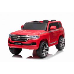 Automobile elettrica Toyota Landcruiser 12V, ROSSA, sedile in similpelle, batteria 12V/7AH, sportelli apribili, motore 2 x 35W, telecomando 2.4 Ghz, ruote EVA morbide, sospensione, avviamento graduale, lettore MP3 con ingresso USB/AUX, licenza