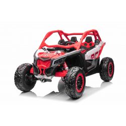 Auto elettrica Can-am Maverick, rosso, biposto, sospensione anteriore e posteriore, telecomando da 2,4 Ghz, batteria portatile, motori 4 x 35 W, ruote EVA, sedile conducente regolabile, lettore MP3 con ingresso USB/SD, con licenza